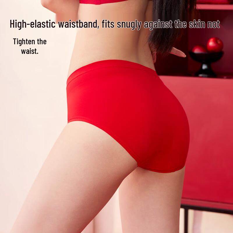 MIIOW Women's Auspicious Red Antibacterial Mid-Waist Briefs 3-Pack