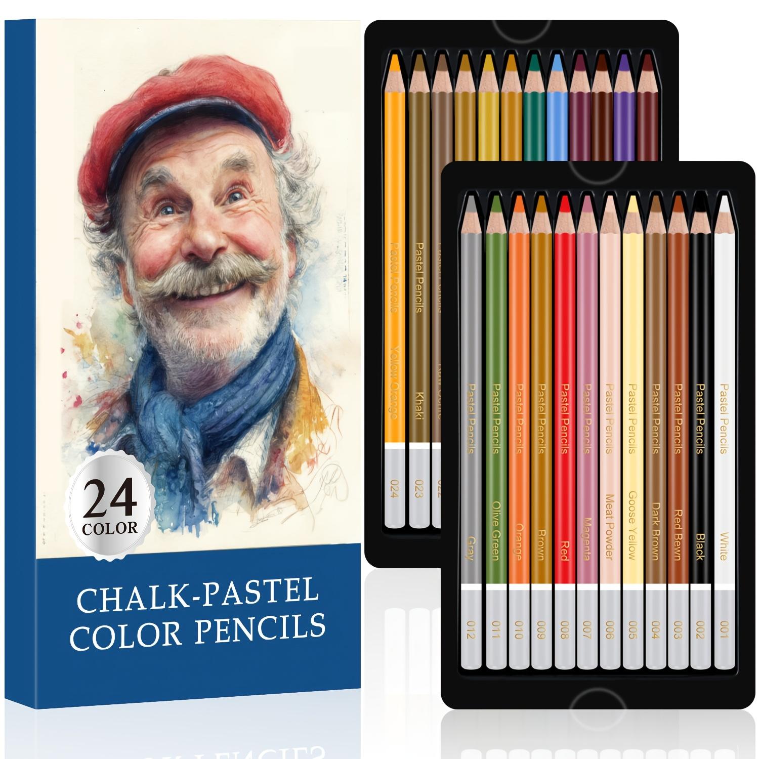 24 Premium Gekleurde Houtskoolpotloden Tekenset, Kwaliteit Pastel krijtpotloden, Houtskoolpotloden, voor Kleuren, Schetsen, Teken