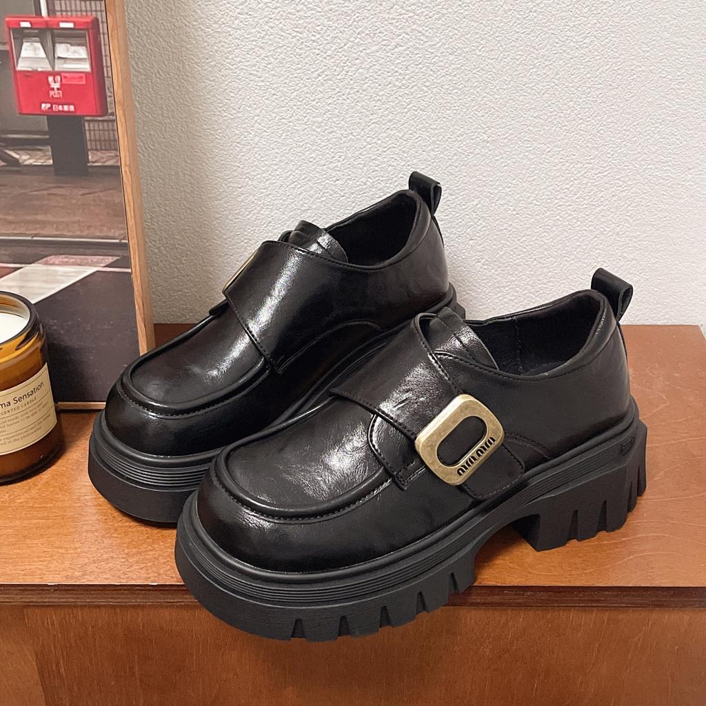 Platform-soled Versatile Loafers Women's 2025, Autumn New Models, Thick Heels, Foreign Style, Small Leather Shoes, Velcro High Heels, Single Shoes