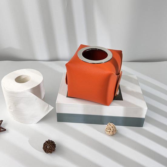 Roll Paper Box Multifunctional Square Large Diameter High Capacity Reusable Pen Holder Faux Leather Napkin Paper Case Desktop Sundries Organizer