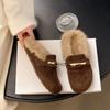 2025 Autumn and Winter New Retro Mori Plush Cotton Shoes Bag Head Half Drag Muller Shoes Fringed Warm Fluffy Shoes Women