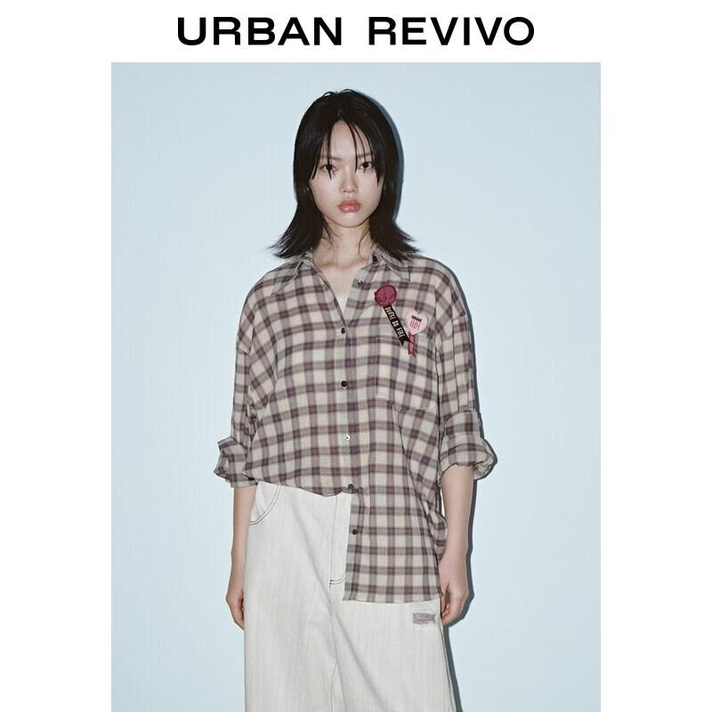 

UR Women s Embroidered Plaid Cotton Cardigan Shirt L