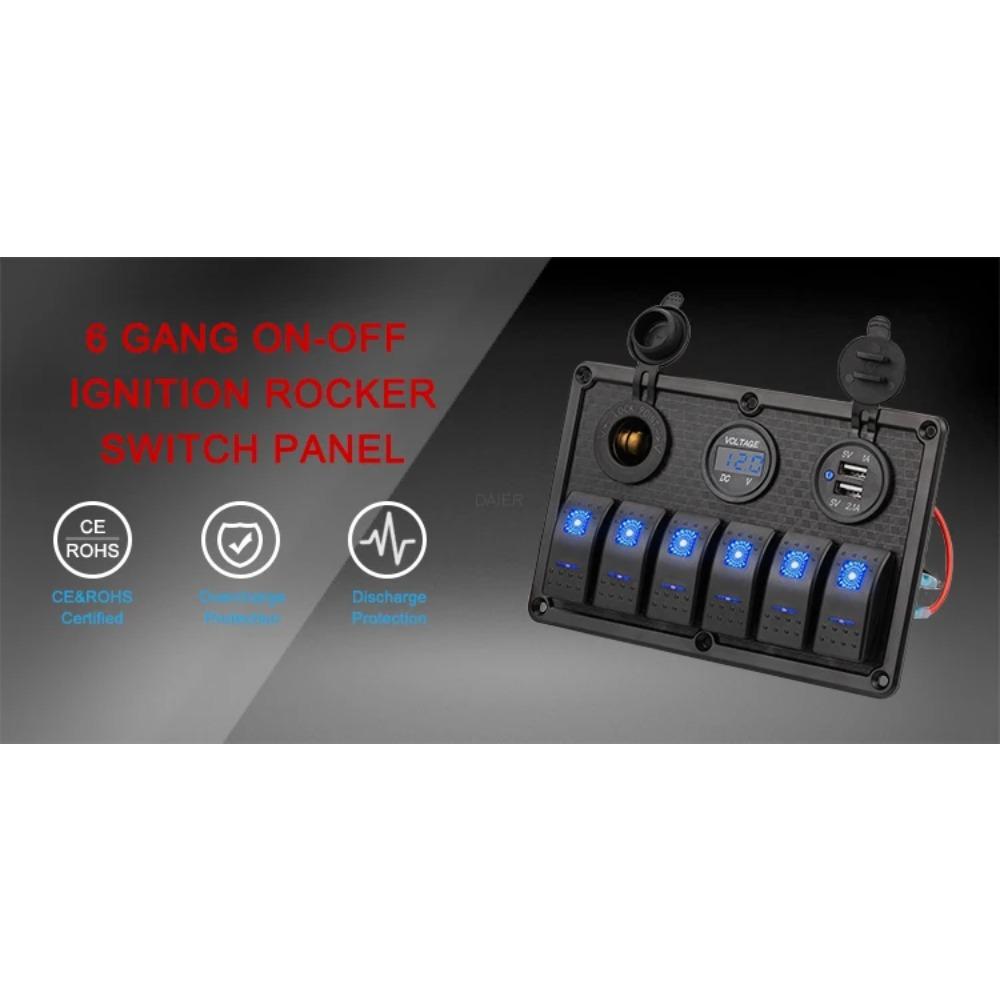 Panou Comutator Basculant Marin cu 6 Ganguri 12V Impermeabil RV Panou Comutator LED pentru Mașină Camion Barcă Marină