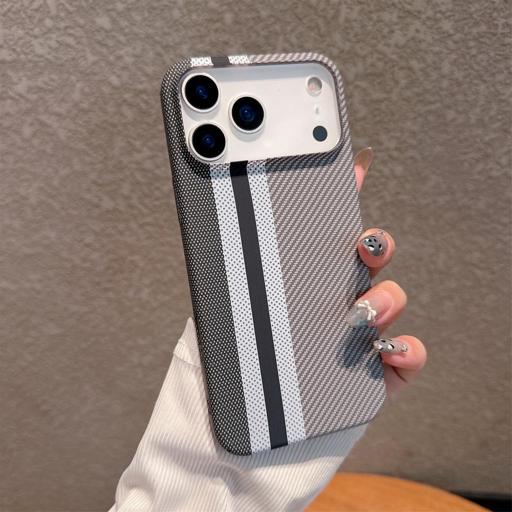 Retro Carbon Fiber Kevlar Pattern Hard Case For iPhone 17 Air 16 15 14 Plus 13 12 Pro Max 11 Lines Texture Bumper Cover