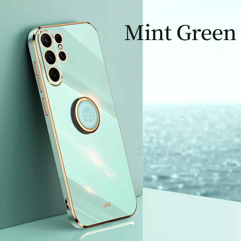 S 23 22 21 Husă de placare cu suport de inel de lux pentru Samsung Galaxy S23 Ultra S22 Plus S21 S20 Fe Husă din silicon cu suport S23ultra