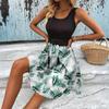 Women's Fashionable Retro Printed Color Blocked Vest Casual Dress