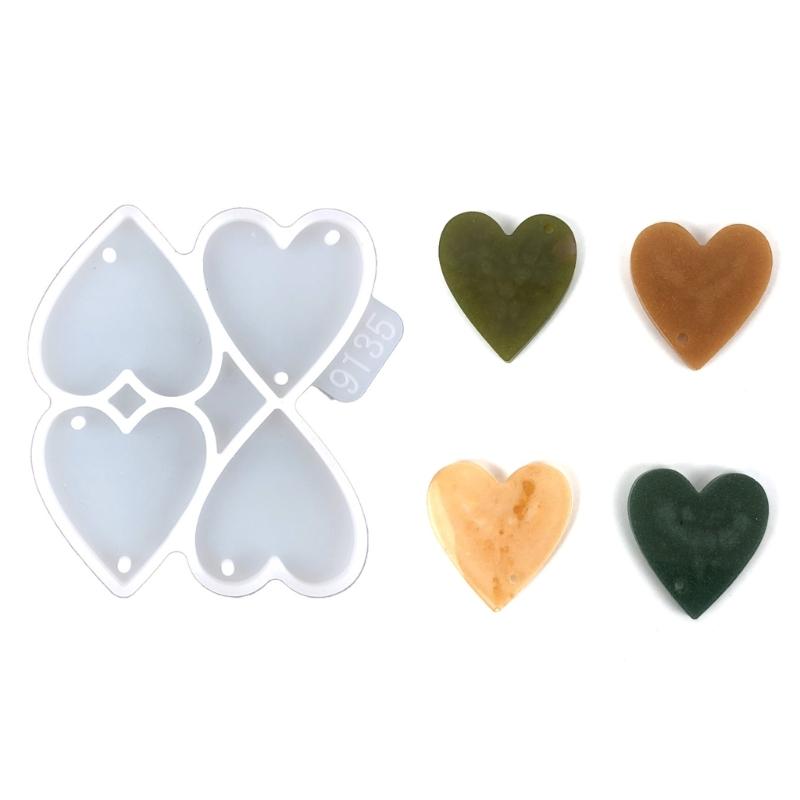 Geometric Love Heart Earring Epoxy Resin Silicone Mold Luggage Bag Tags Casting Molds with Hole for DIY Crafts Making