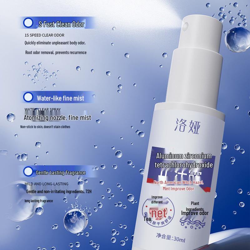 Luoya Refreshing Long-lasting Underarm Antiperspirant Spray with Tetrachlorohydroxyaluminum Zirconium for Odor Removal.