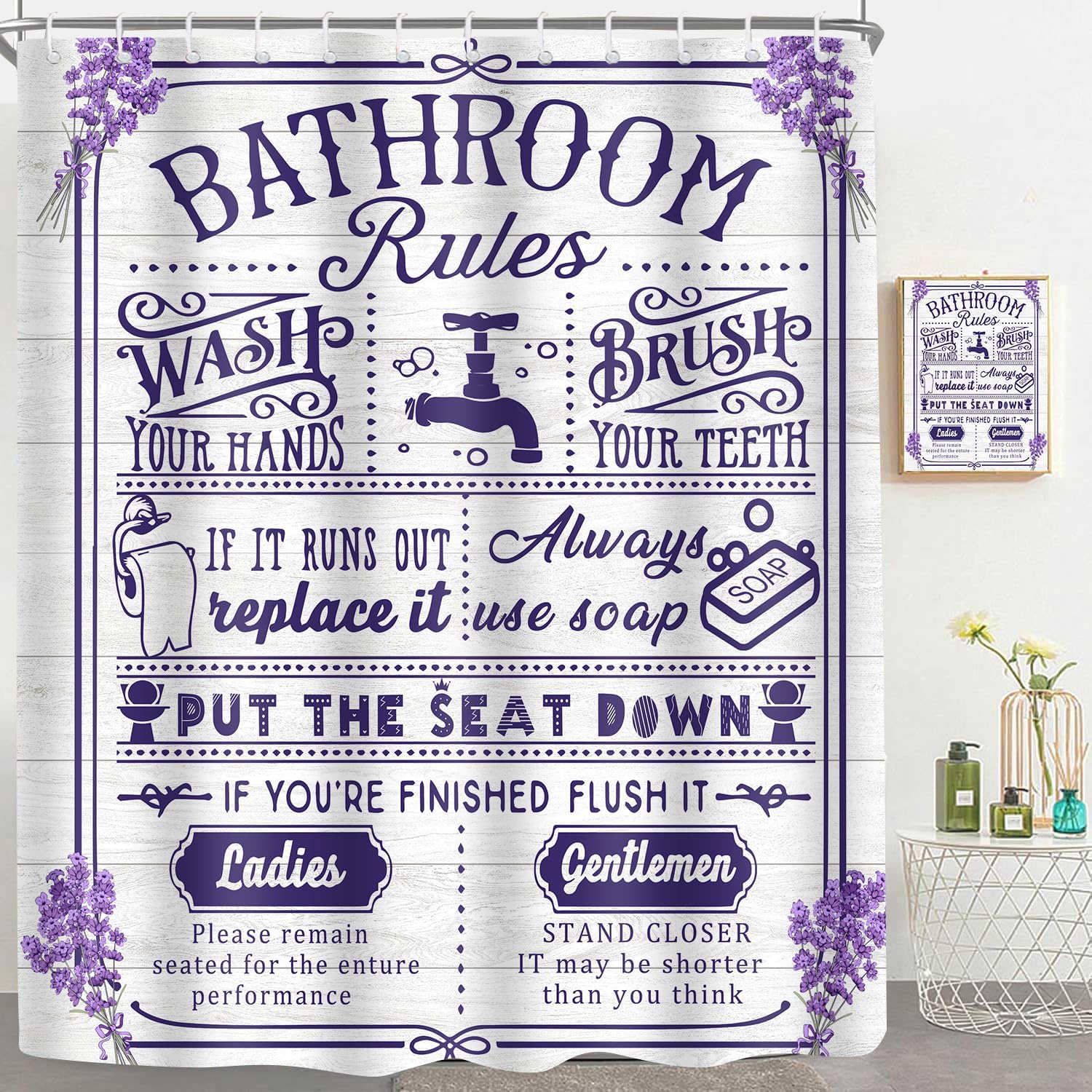 

Funny Quotes Shower Curtain Cool Black And White Bathroom Rules Shower Curtains Fun Cute Toilet Sayings Fable Motto Bathroom W60H190(CM)-1 Pcs