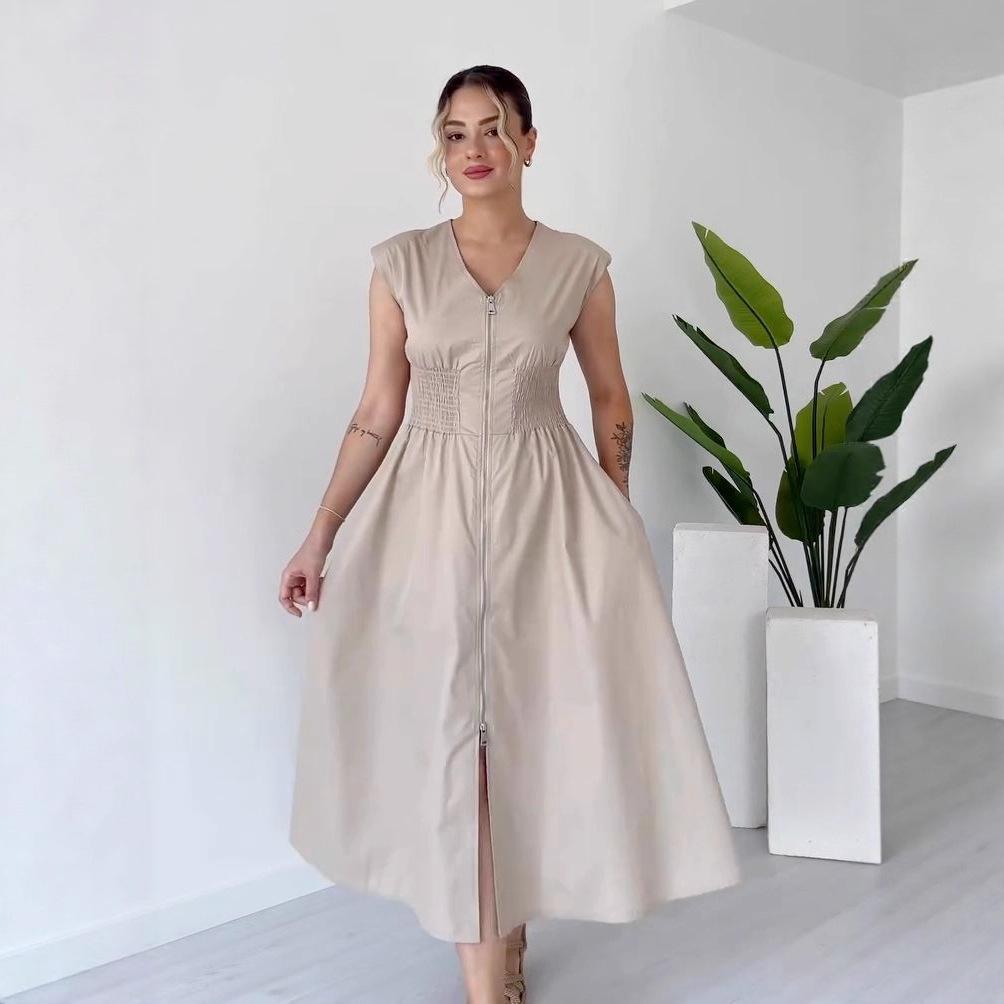 2025 European-American Women's V-Neck Zip Cardigan Slim Dress