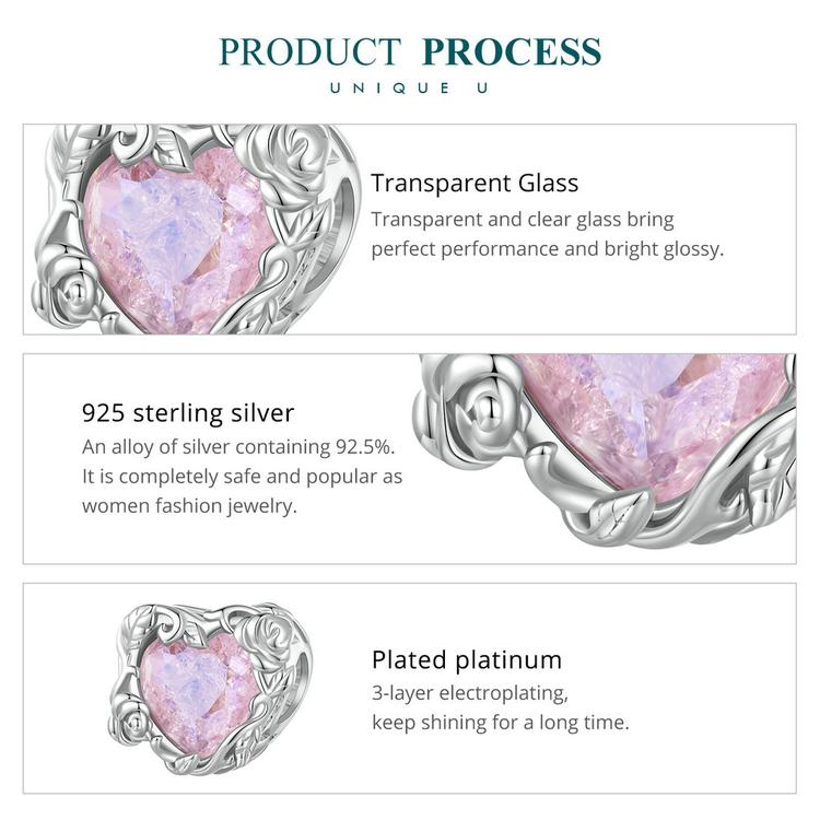 BAMOER 925 Sterling Silver Spiraling Crystal Rose Charms Bead pour femmes Bracelet en argent original Bijoux fins