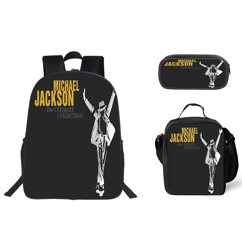 Student Backpack Lunch Bag Pencil Case 3-Piece Set, Waterproof Durable Large Capacity, MJ Pattern, Kids School Bag Set