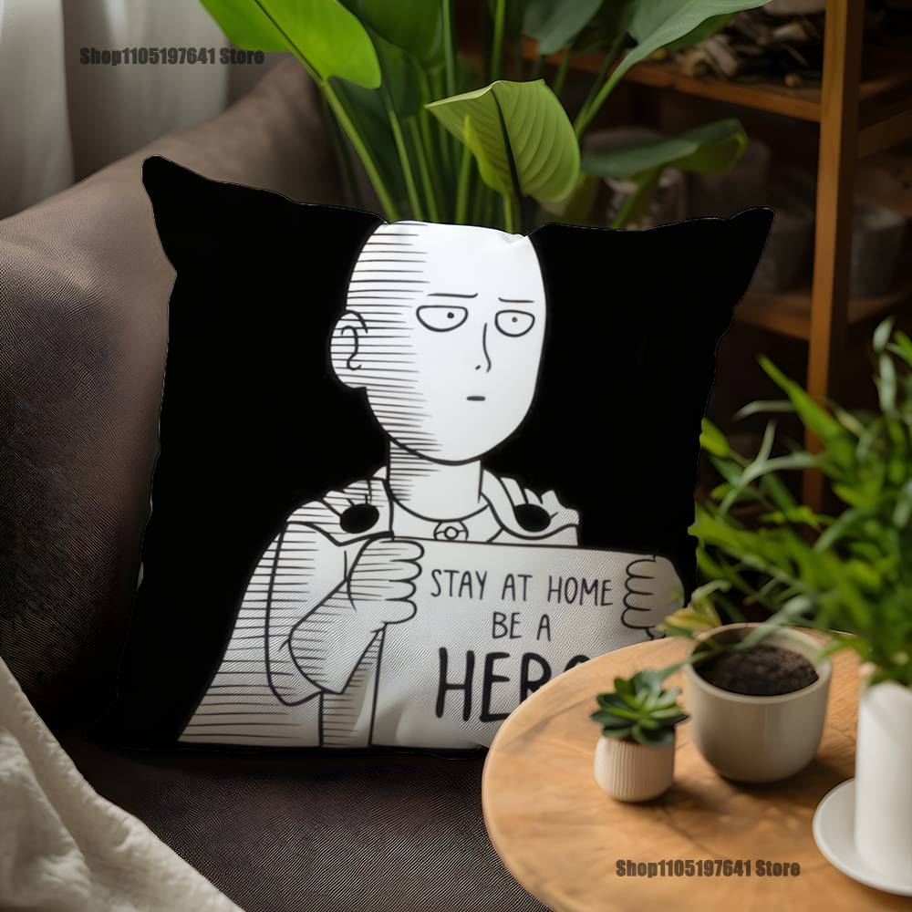 One P-Punch Man Saitama Pillow Case For Sofa Decor Car Office Room Printing Cushion Cover Decorations and Protector