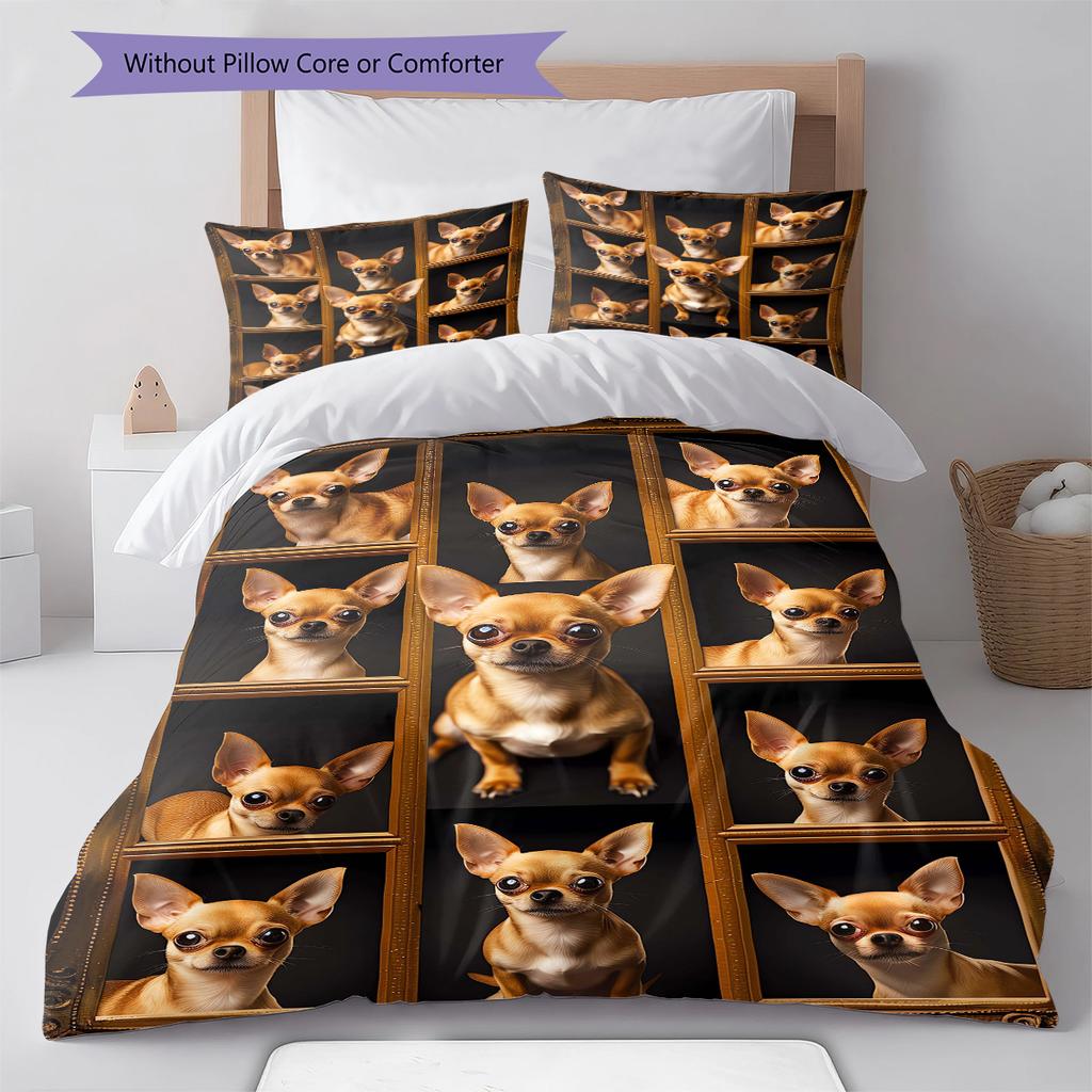 Yorkshire Chihuahua Wzór Pościel Kołdra Zestaw Poszewka na Kołdrę Poszewka na Poduszkę Dekoracja Domu Prezent (1 * poszwa na kołdrę + 2 * poszewki na poduszki, bez rdzenia)