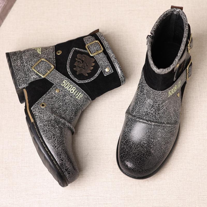 High Quality Men's Boots Retro Handmade Leather Boots Casual Ankle Booties Men Motorcycle Boots Punk Boot Western Cowboy Booties