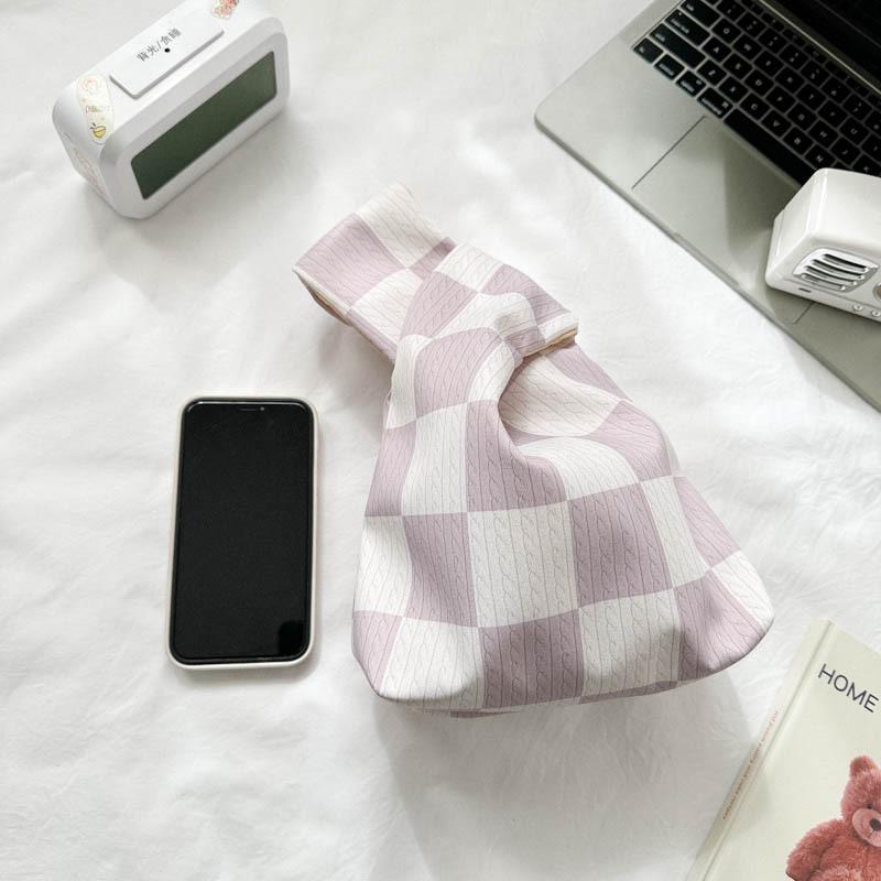 Japanese Simple Wrist Bag, New Retro Plaid Key Storage Bag, Small Bag for Work with Baby