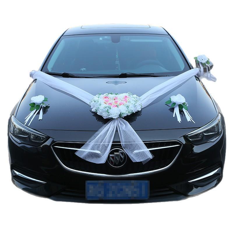 Heart-Shaped Wedding Car Decoration Set: Pink & White Artificial Flowers
