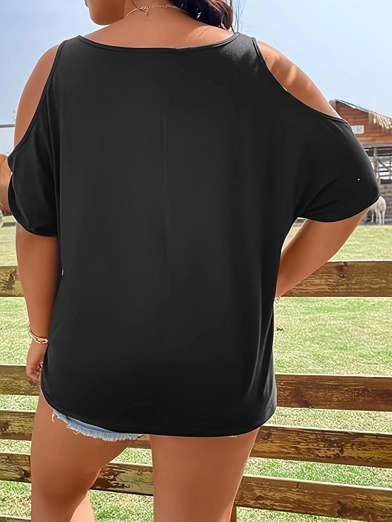 New Plus Size Gothic Skull 3D Print Casual Off-the-Shoulder Top