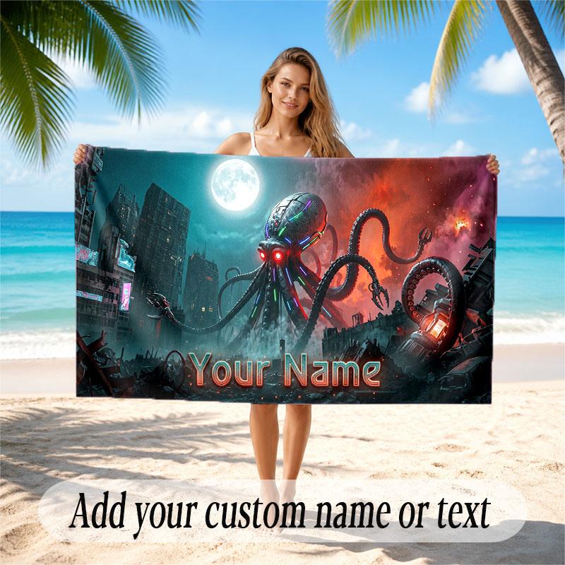 Space Cosmic Theme Soft Beach Towel Personalized Custom Name Text Towel Portable for Beach Pool Travel