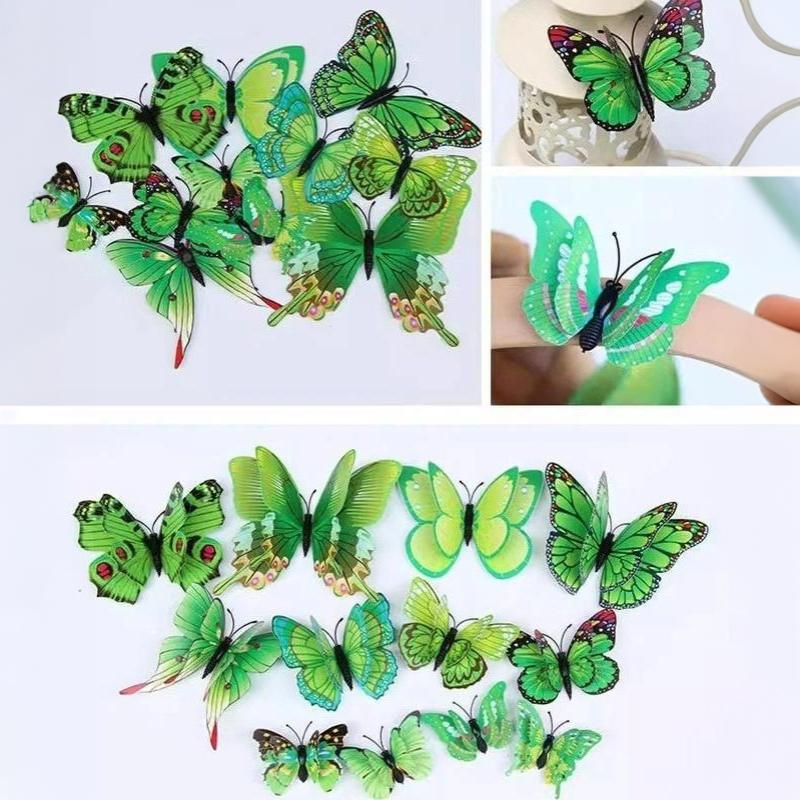 3D Double Layer Colorful Butterfly Wall Stickers 12Pcs Removable DIY Art Decor for Home Bedroom Fridge Party