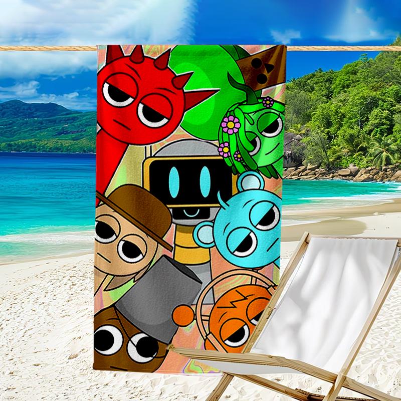 proof beach towel with a Sprunki Game1 pattern - soft,absorbent,quick-drying,machine washable - perfect for swimming,camping,bathing