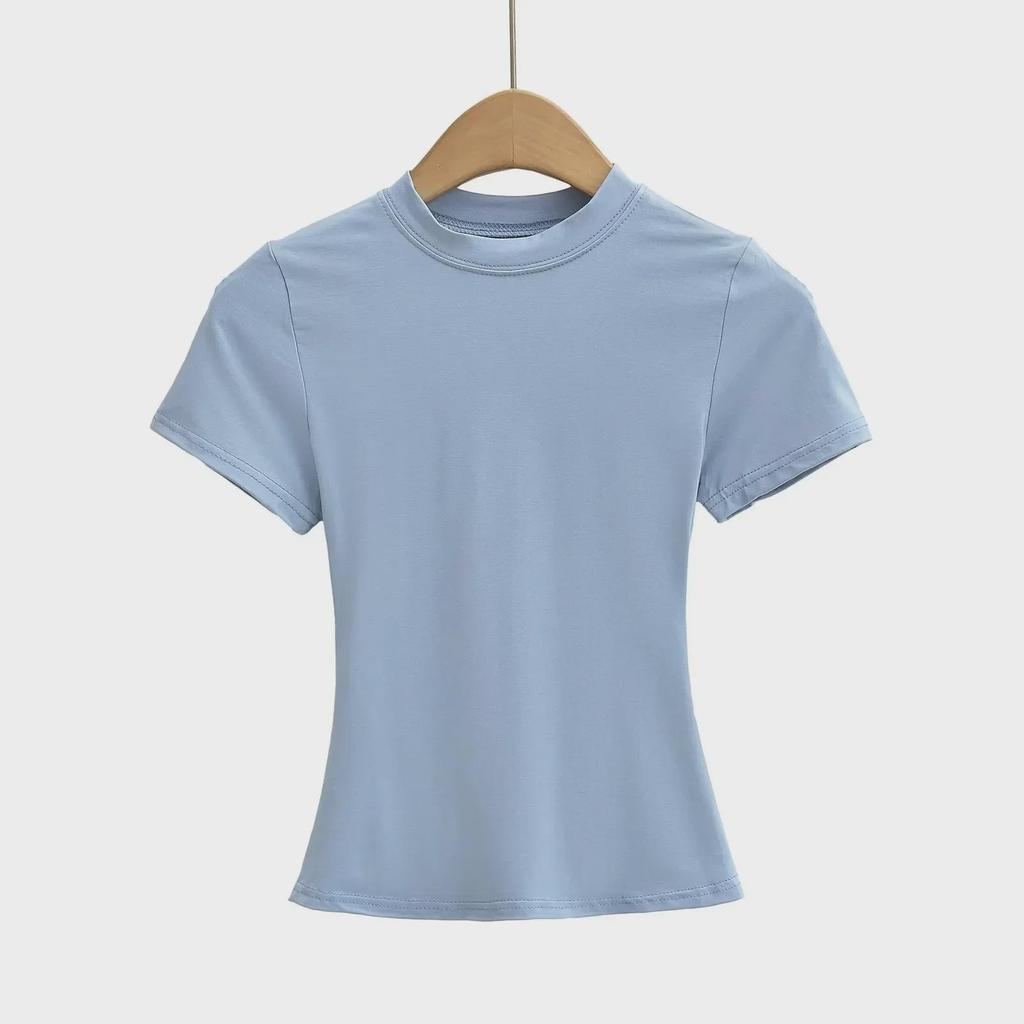 2024 American Women's Slim Fit Round Neck Short Sleeve Stretch T-Shirt