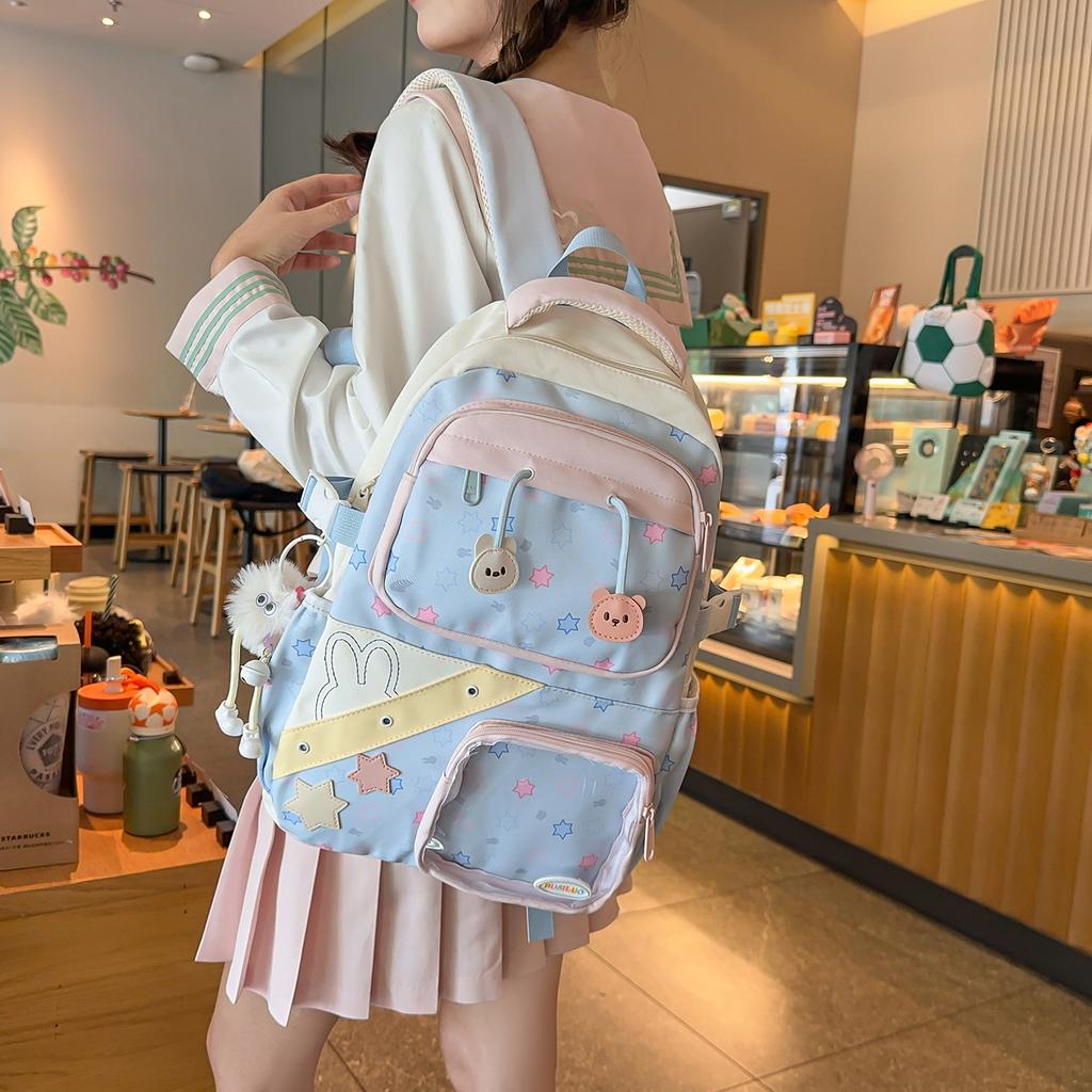 Schoolbag schoolbag Japanese ins high value fresh and sweet contrasting color splicing backpack junior high school students lightweight travel