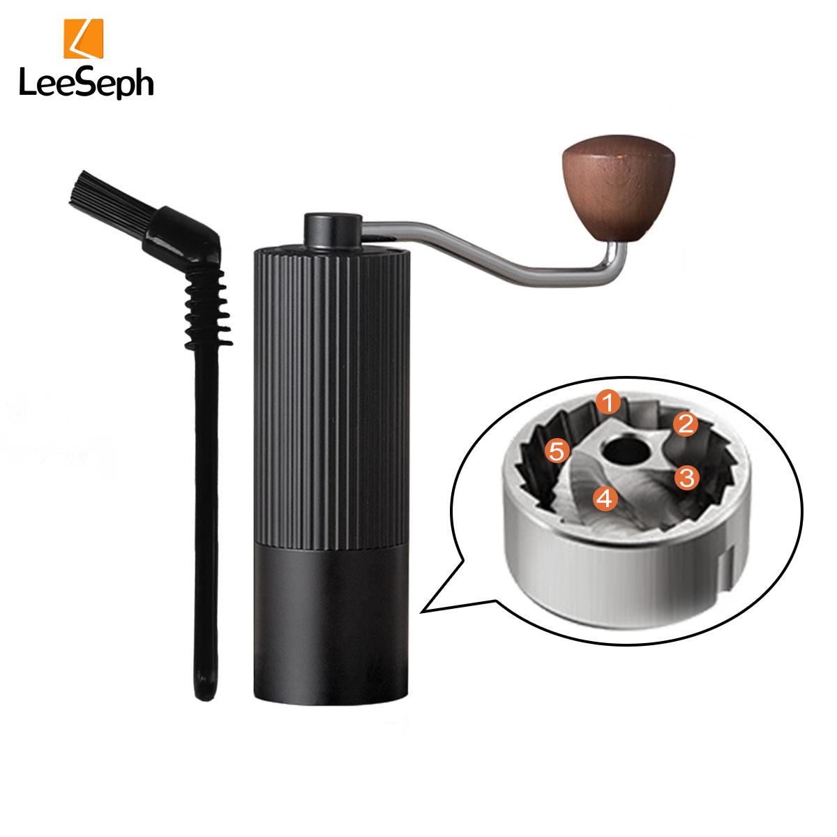 

Leeseph ручная кофемолка и набор щеток для чистки, коническая кофемолка из нержавеющей стали с регулируемыми настройками
