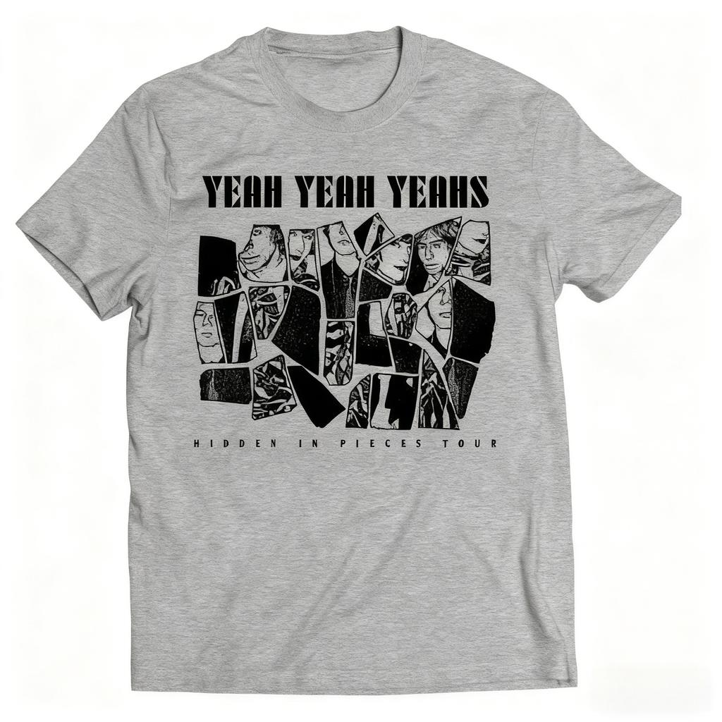 Yeah Yeah Yeahs T-shirt med Hidden in Pieces Tour Collage Grafik Stilfullt Rockband Ren Bomull Unisex Mode Lösa T-shirts