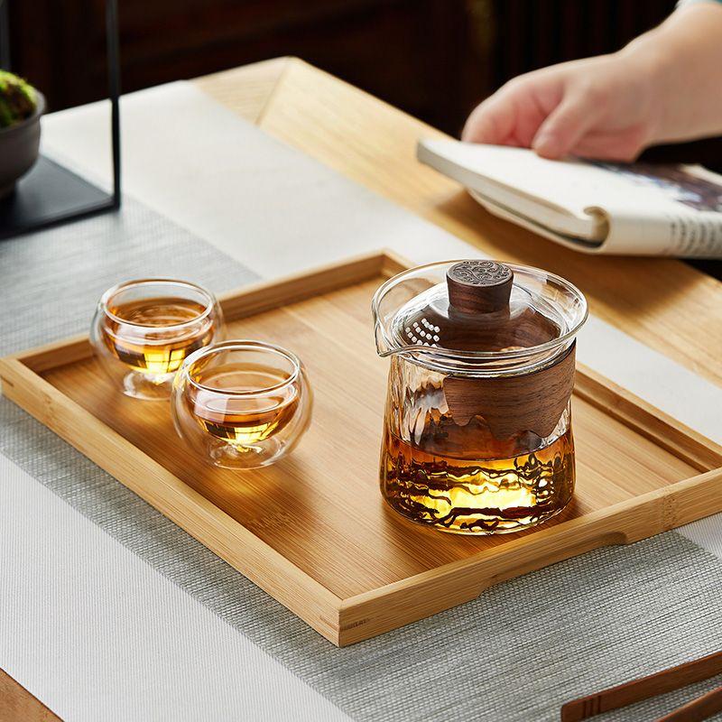 Anti-scalding Glass Lid Bowl, Teapot Tea Cup Set, Heat Resistance Black Tea Infuser, One Person Tea Set, Single Hand Grab Pot