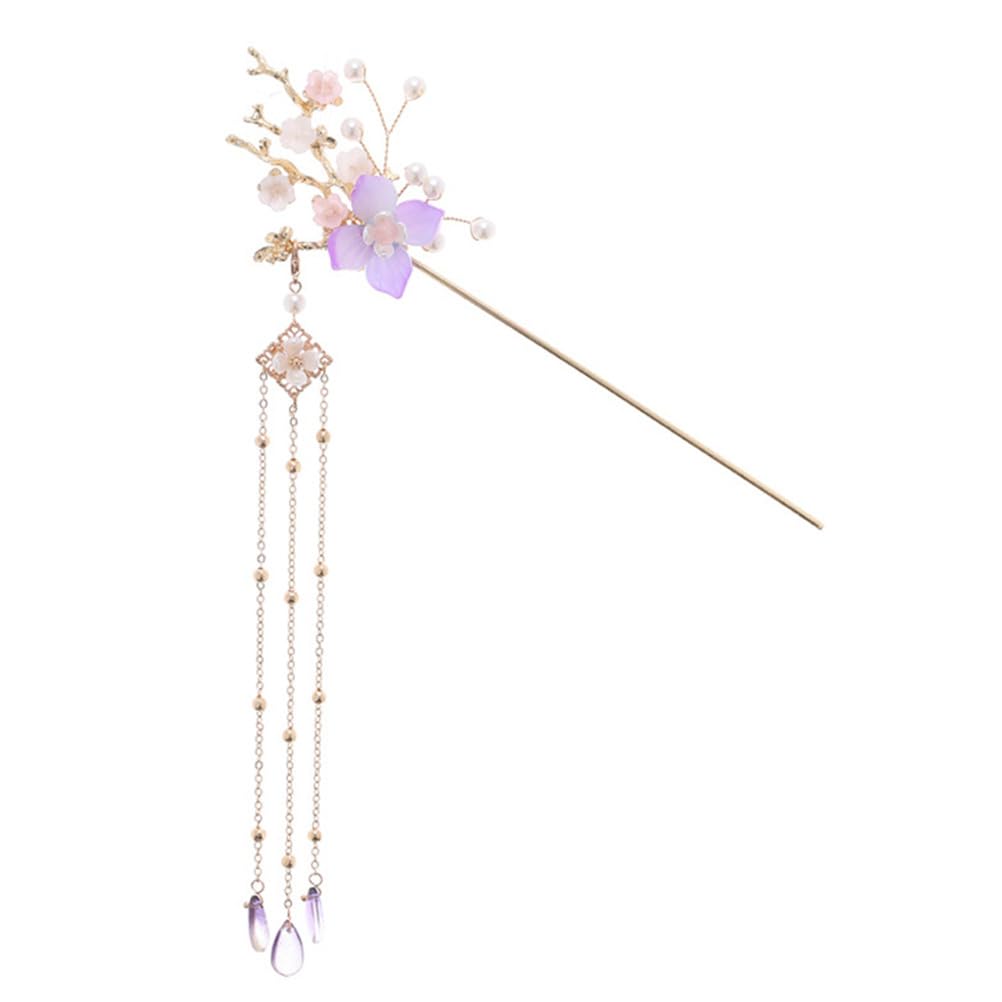 Alloy Tassel Hairpin with Jade Flower and Pearl Perfect for Kimono and Tomesode Hair Accessory Hairpin, Kanzashi, Design, (Furisode) (Tomesode),