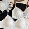 Traceless polka dot floral bra women's small breasts gather without steel ring jelly strip fixed cup comfortable and breathable beautiful back 