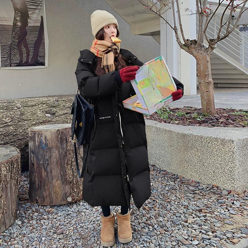 Fashionable and Thickened Red Long Padded Jacket for Women, Winter Outwear Coat with Bread Service Style