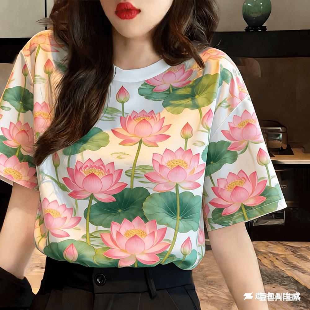 Unisex Casual T-Shirt with Floral Print - Suitable for Songkran Festival