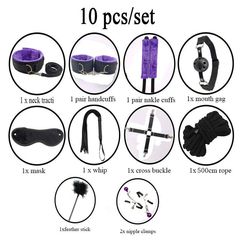 7/10/12/35pcs BDSM Bondage Restraint Kit Bullet Vibrator Handcuff Whip Mouth Gag Anal Bead Butt Plug Adult Game
