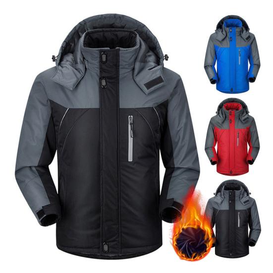 

Зимняя уличная куртка-стойка с воротником-стойкой и защитой шеи с капюшоном и длинным рукавом с толстой подкладкой, морозостойкая застежка-молния, ветрозащитная мужская зимняя куртка больших размеров
