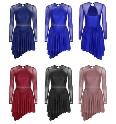 Women's Performance Dance Dress - Glitter Rhinestones Cutout Back Sheer Mesh Patchwork for Competition