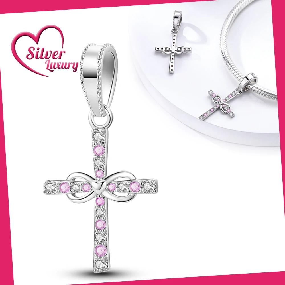 

Charms Platapink Heart-Shaped Infinite Crucifix Beads Fit Originalbracelets Charms For Women Jewelry Making Gifts