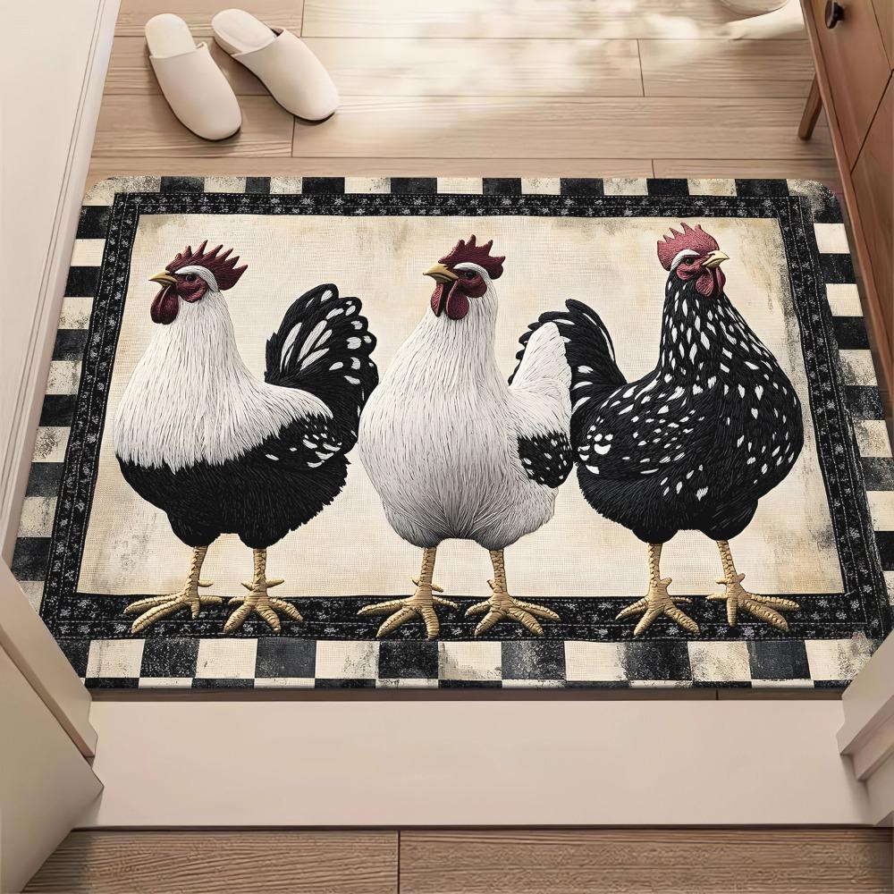 1pc Country-style Large Rooster Doormat Rural Farmhouse-style Suitable Home Decoration Entrance Non-slip Mat Kitchen Carpet
