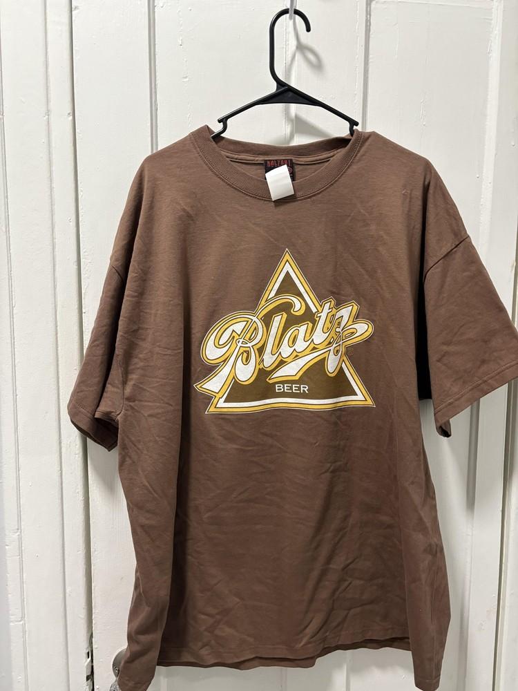 Blatz Beer Shirt Mens 2XL Brown Triangle Logo Graphic T-Shirt Balzout Beer Unisex T-Shirt XXL