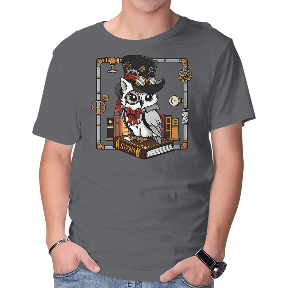 Unisex Crew Neck T-Shirt Steampunk Owl Graphic Short Sleeve Casual Tee XS