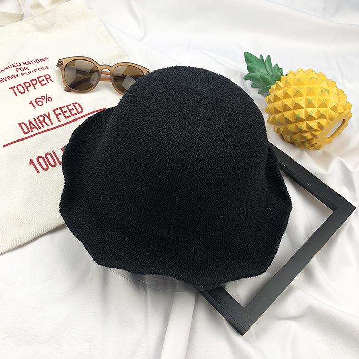 

New Fashion Bucket Hat Spring Summer Hollow Knitted Hat Solid Color Sunhat Fisherman Caps Casual Foldable Beach Cap 54-58cm чорний