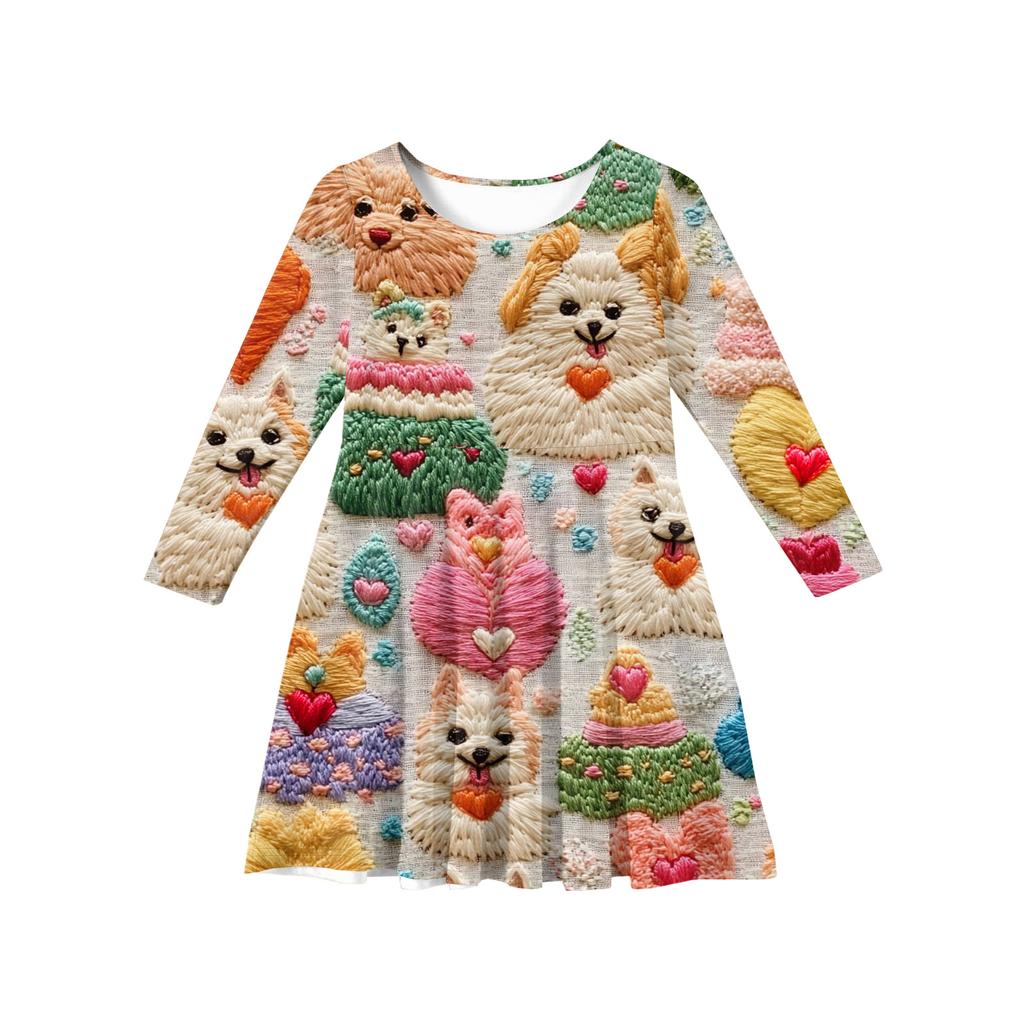 Sommer-Prinzessinnenkleid für Mädchen, Langarm A-Linien T-Shirt-Kleid Valentinstag