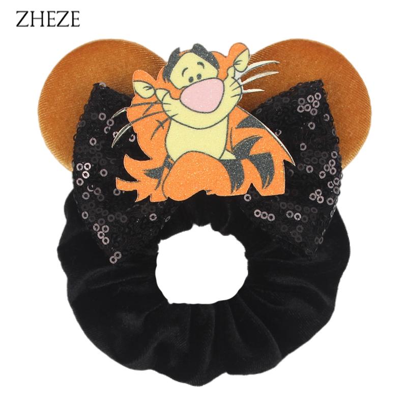 New Disney Mouse Ears Scrunchies Hairband Girl Ponytail Holder For Women Sequins Bows Headband  Women Trip DIY Accessories