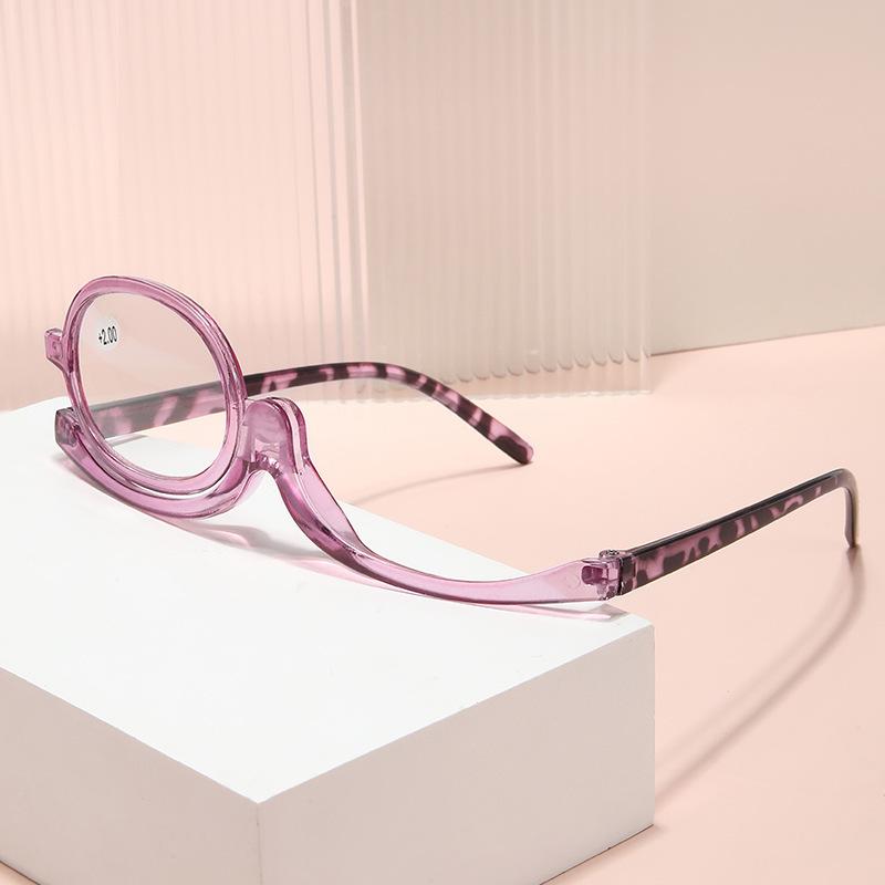 

Single Sided Flip Design Cosmetic Glasses Reading Glasses Multifunctional 180-degree Rotation Pink Purple Makeup Reading Glasses Presbyopia 300 degre