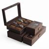 Dustproof Wood Grain Leather Jewelry Watch Box with Glass Display Top