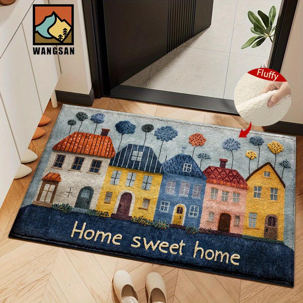 2D Cartoon Red Blue House Sweet Home Floor Mat Doormat Welcome Mat Bathroom Mat Living Room Carpet Rug For Bedroom Home