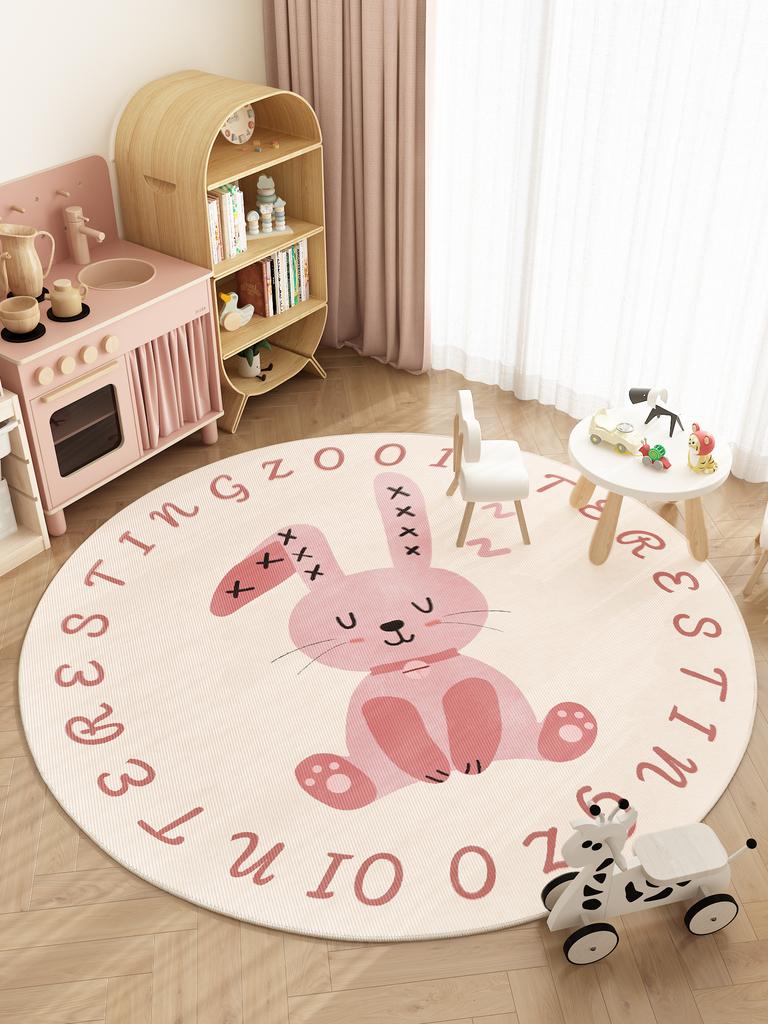 Cartoon Pattern Carpets for Living Room Cream Style Bedroom Decor Round Rug Thicken Plush Crawling Mat Fluffy Soft Lounge Carpet