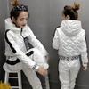 Winter Warme Glanzende Tweedelige Sets Dames Verdikte Donsparka's Jassen met Capuchon Pakken Joggingbroek Outfits