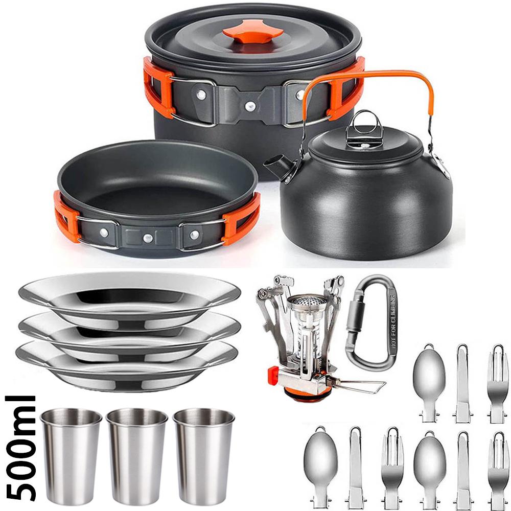 Outdoor camping cooking set outdoor water boiling and vegetable frying aluminum alloy portable set [with igniter]
